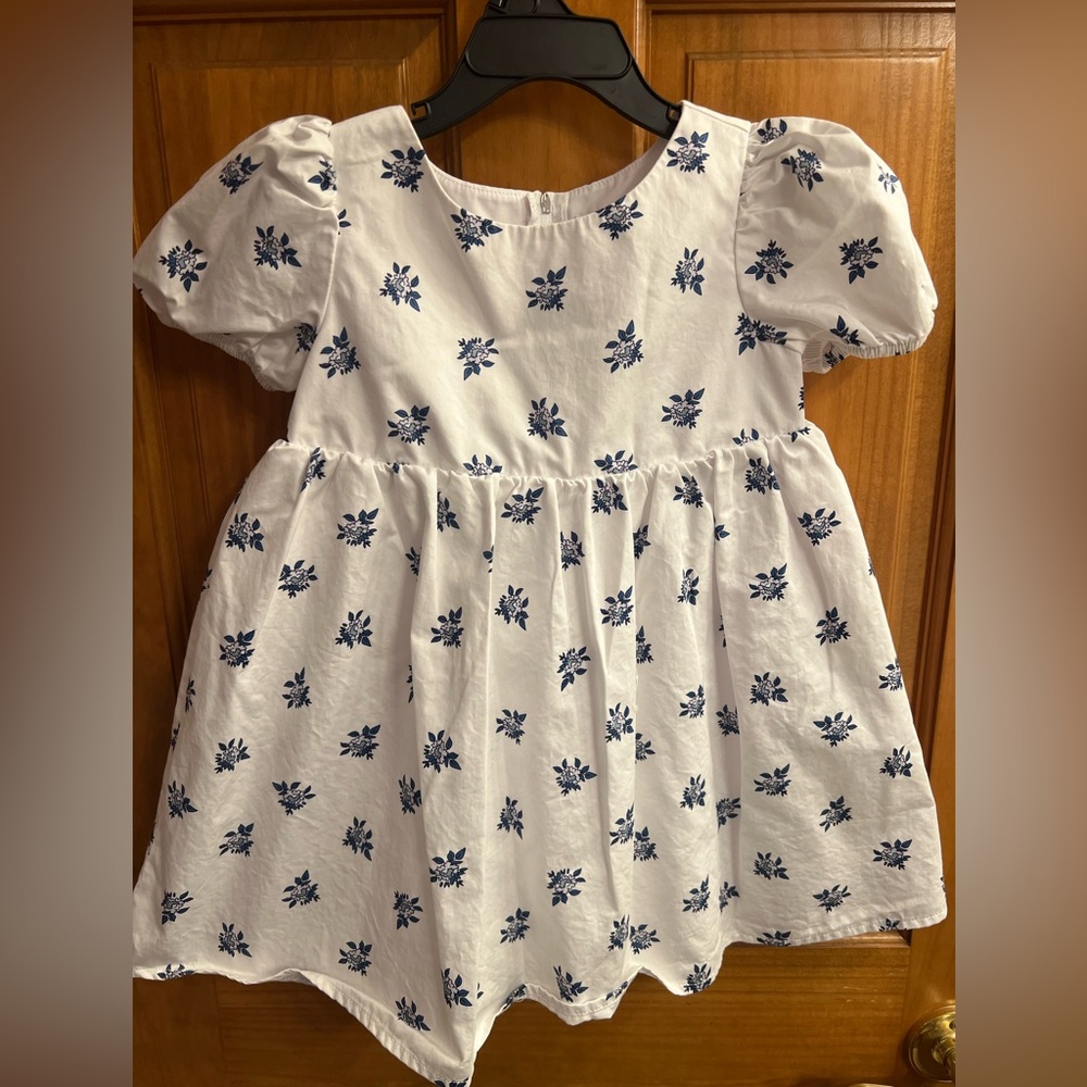 American Girl White Dress with Blue Floral Design